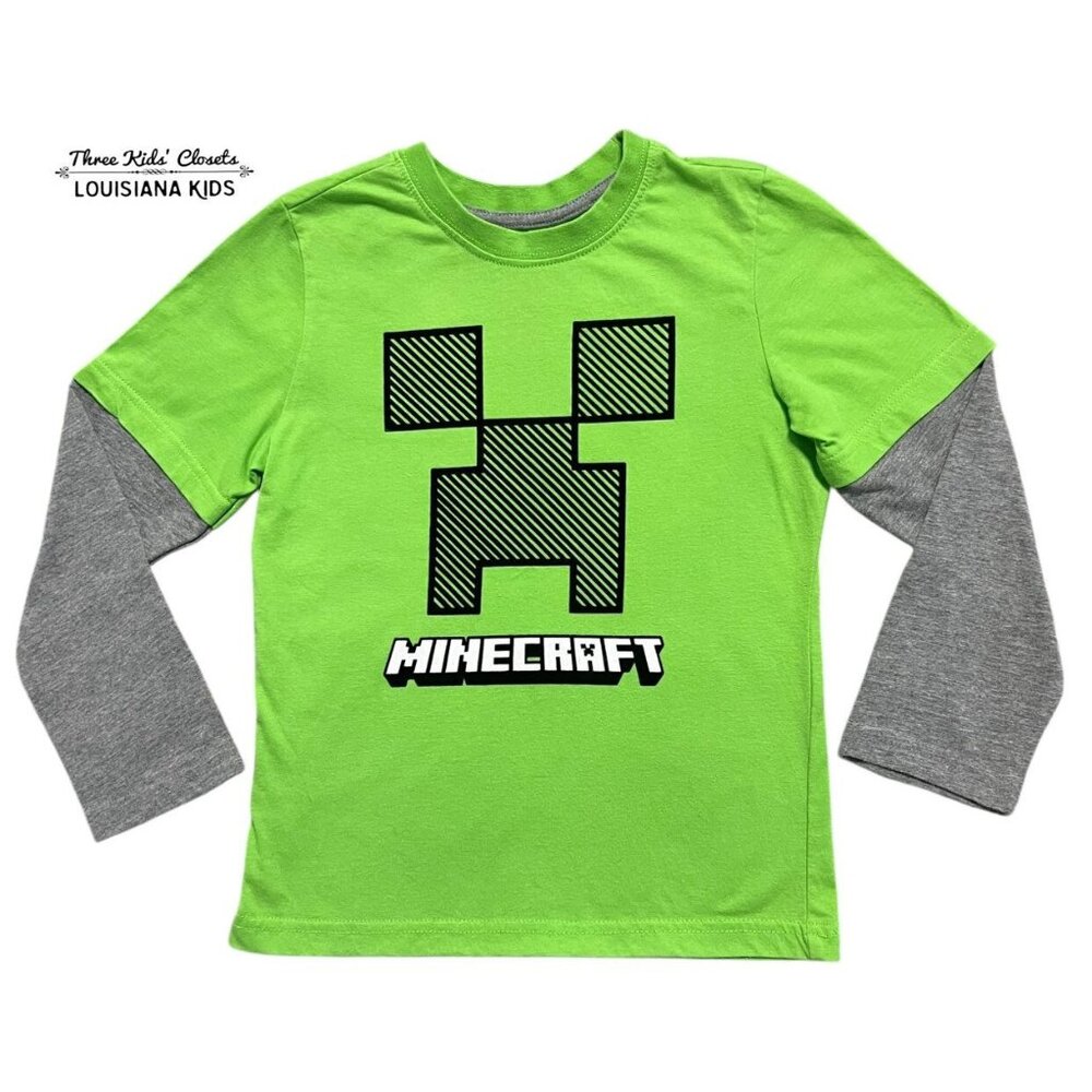 Minecraft 5-6Y Layered Sleeve Creeper Tee